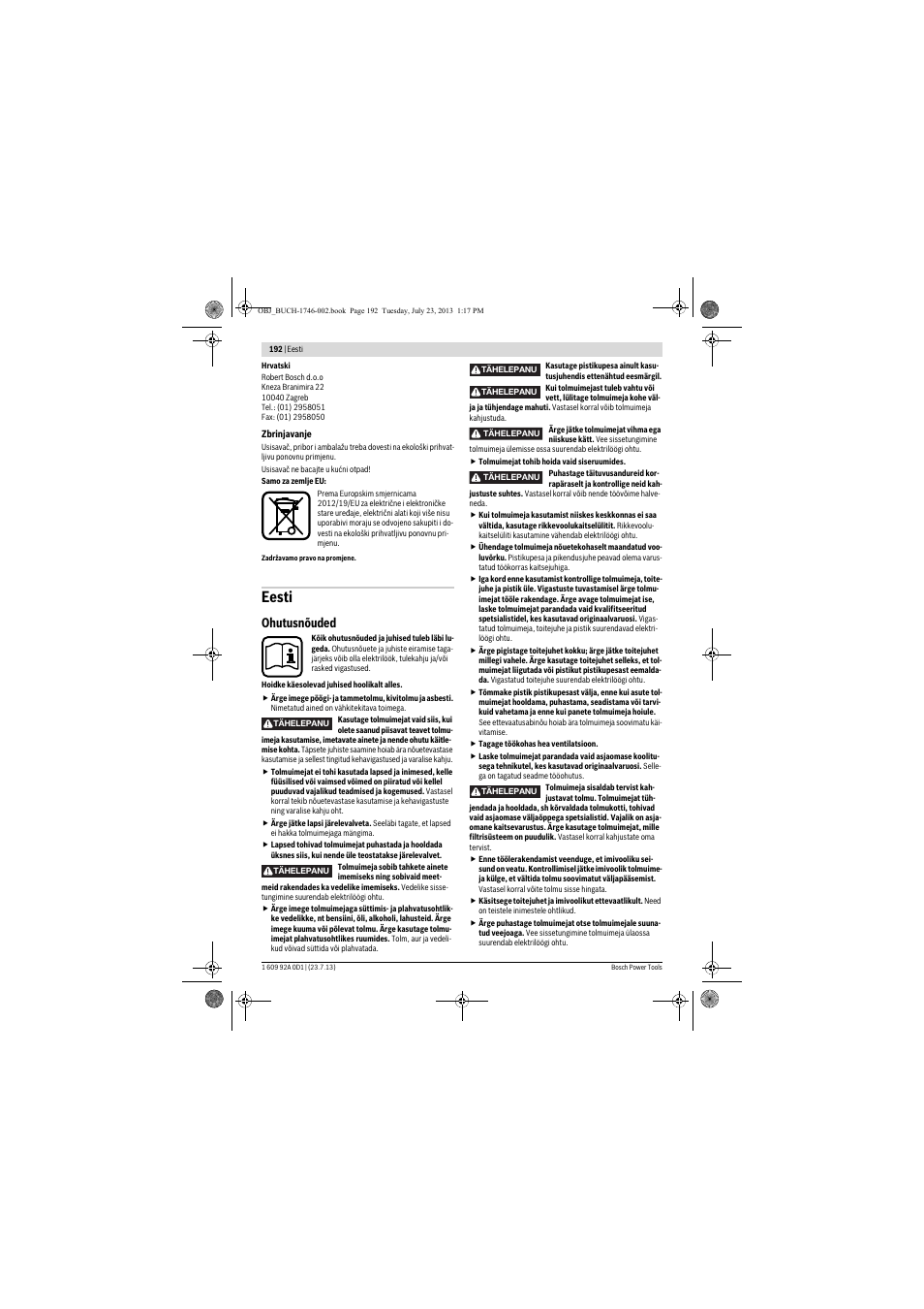 Eesti, Ohutusnõuded | Bosch GAS 35 L AFC Professional User Manual | Page 192 / 229