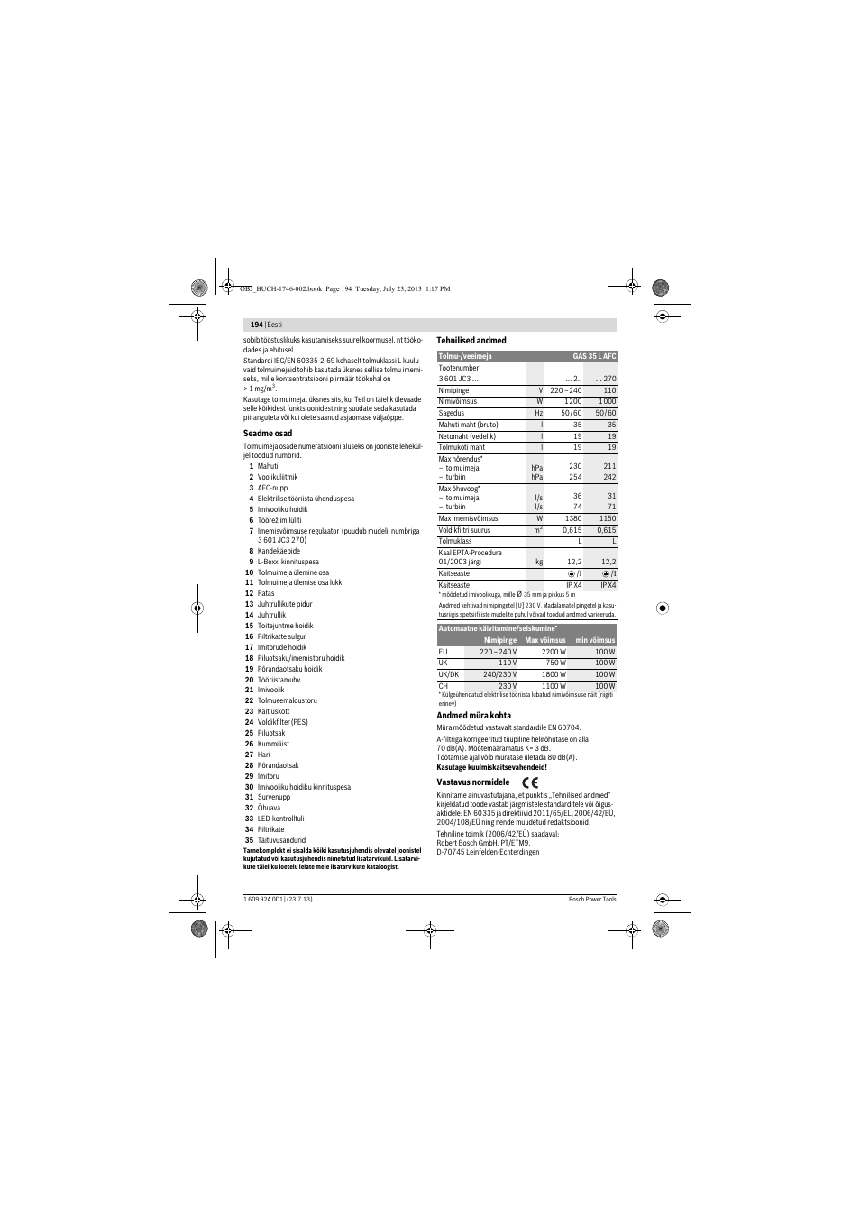 Bosch GAS 35 L AFC Professional User Manual | Page 194 / 229