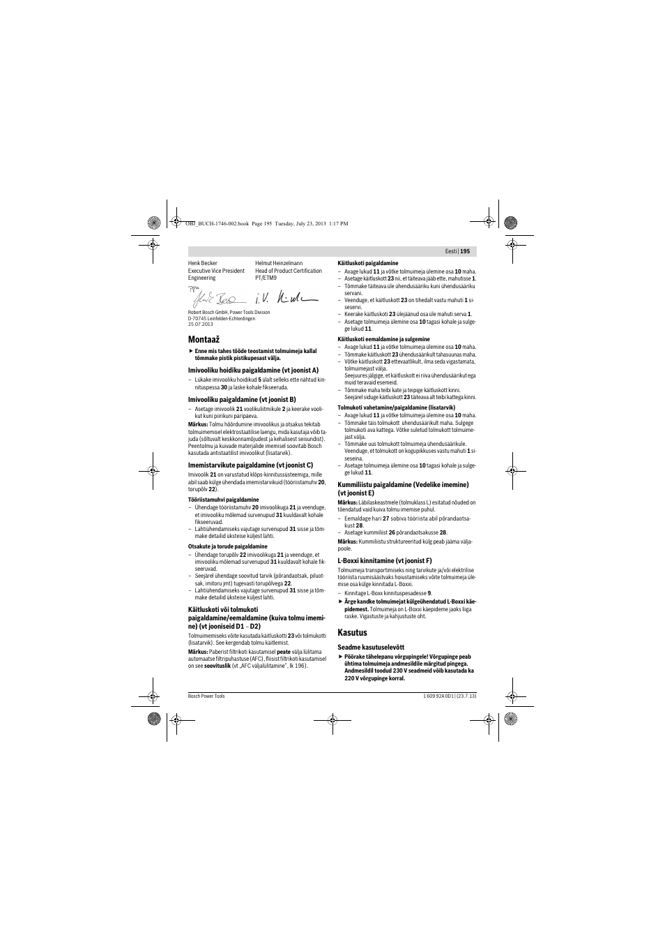 Montaaž, Kasutus | Bosch GAS 35 L AFC Professional User Manual | Page 195 / 229