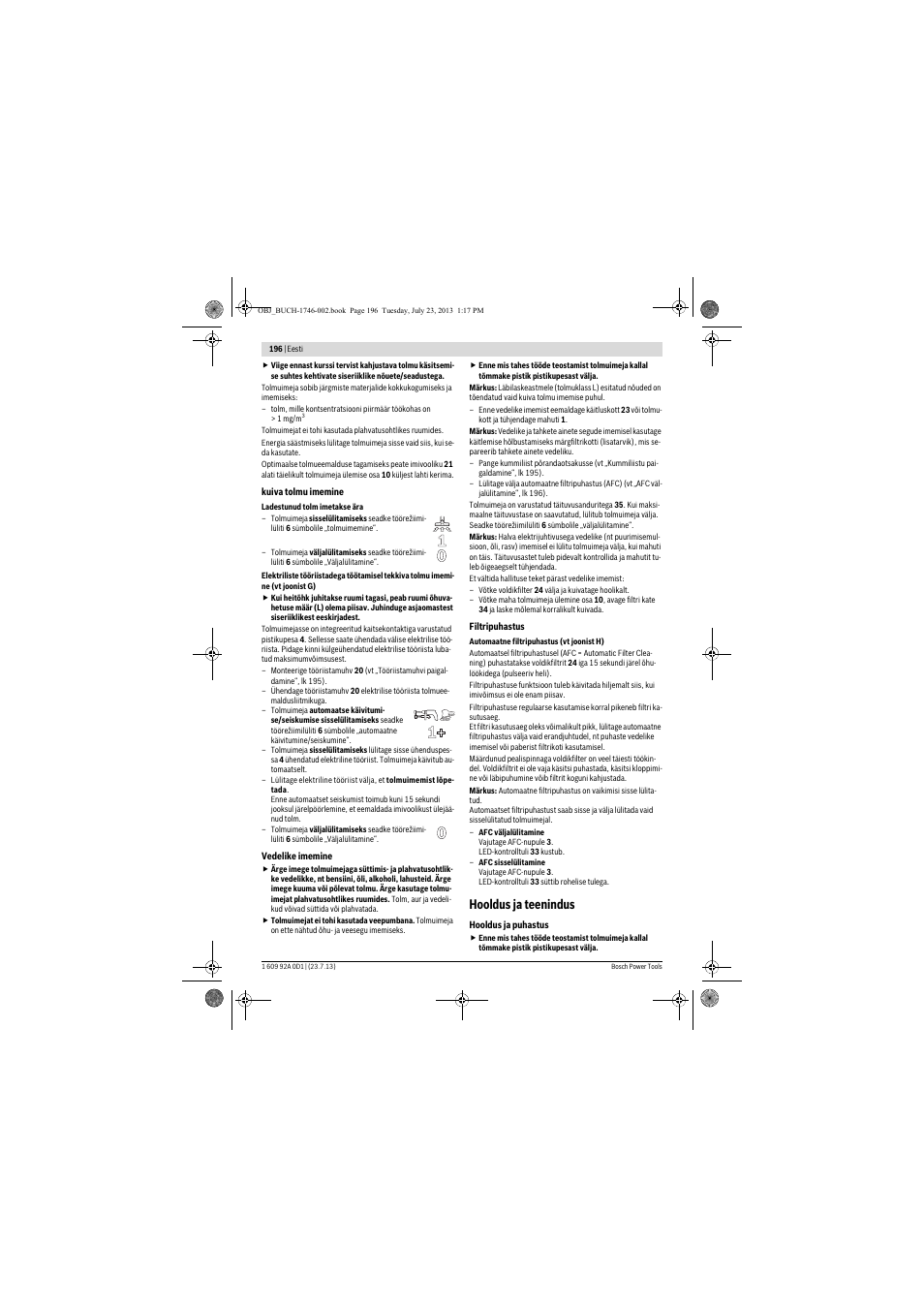 Hooldus ja teenindus | Bosch GAS 35 L AFC Professional User Manual | Page 196 / 229