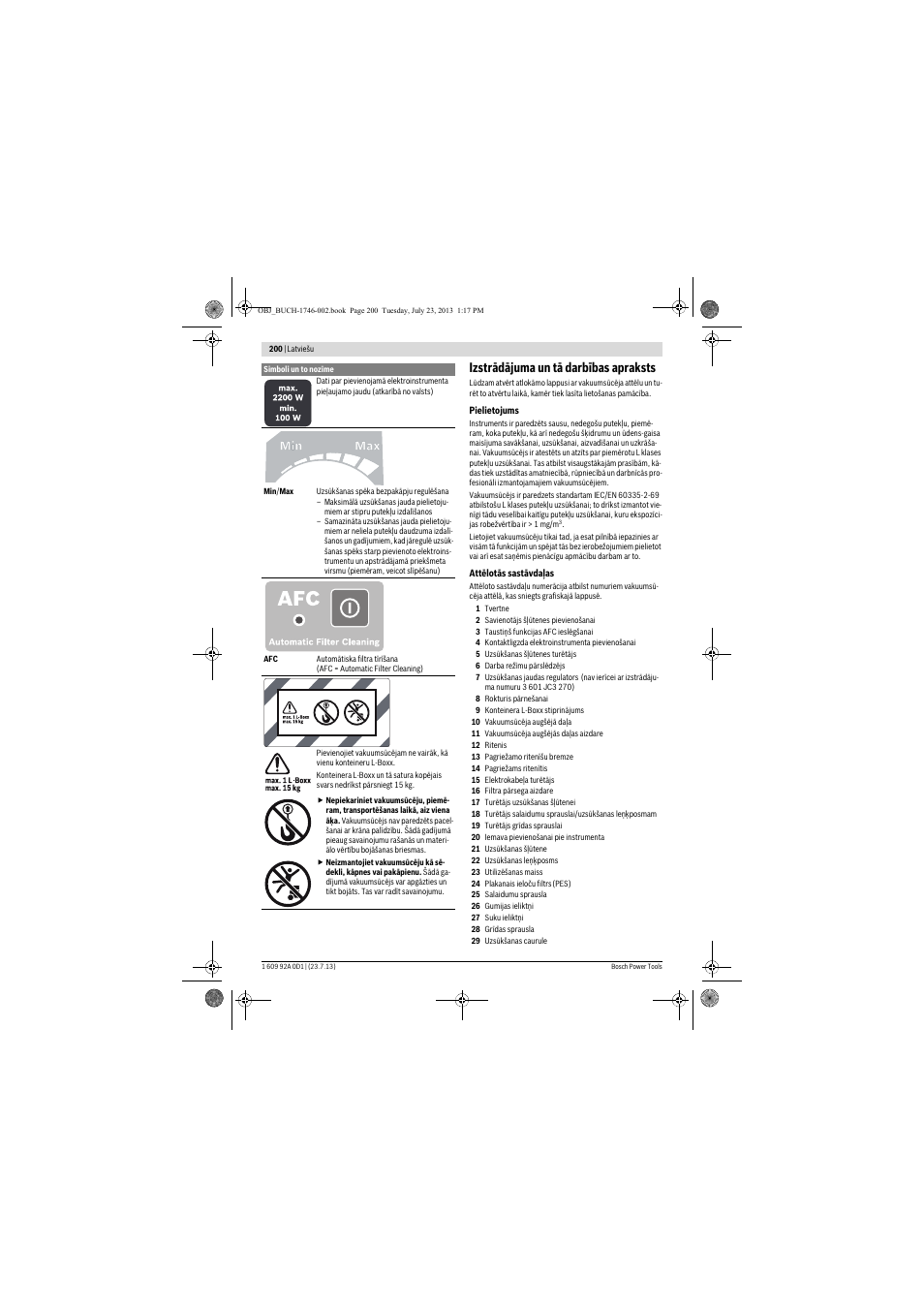 Izstrādājuma un tā darbības apraksts | Bosch GAS 35 L AFC Professional User Manual | Page 200 / 229