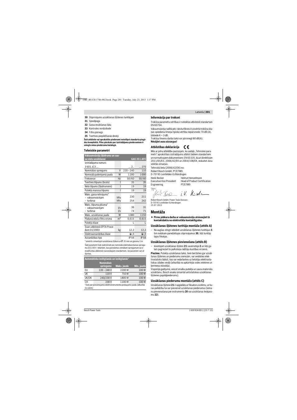 Montāža | Bosch GAS 35 L AFC Professional User Manual | Page 201 / 229