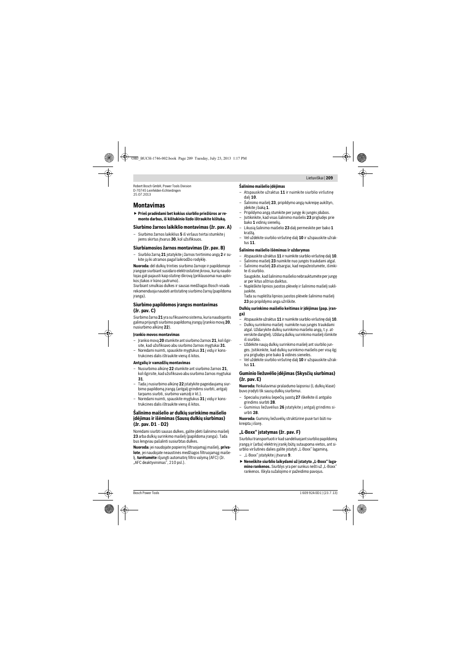 Montavimas | Bosch GAS 35 L AFC Professional User Manual | Page 209 / 229