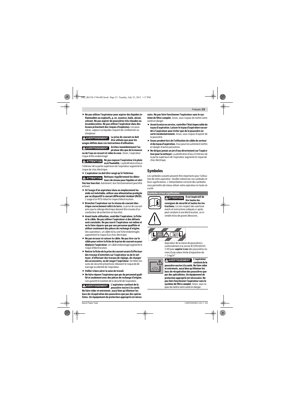 Symboles | Bosch GAS 35 L AFC Professional User Manual | Page 23 / 229