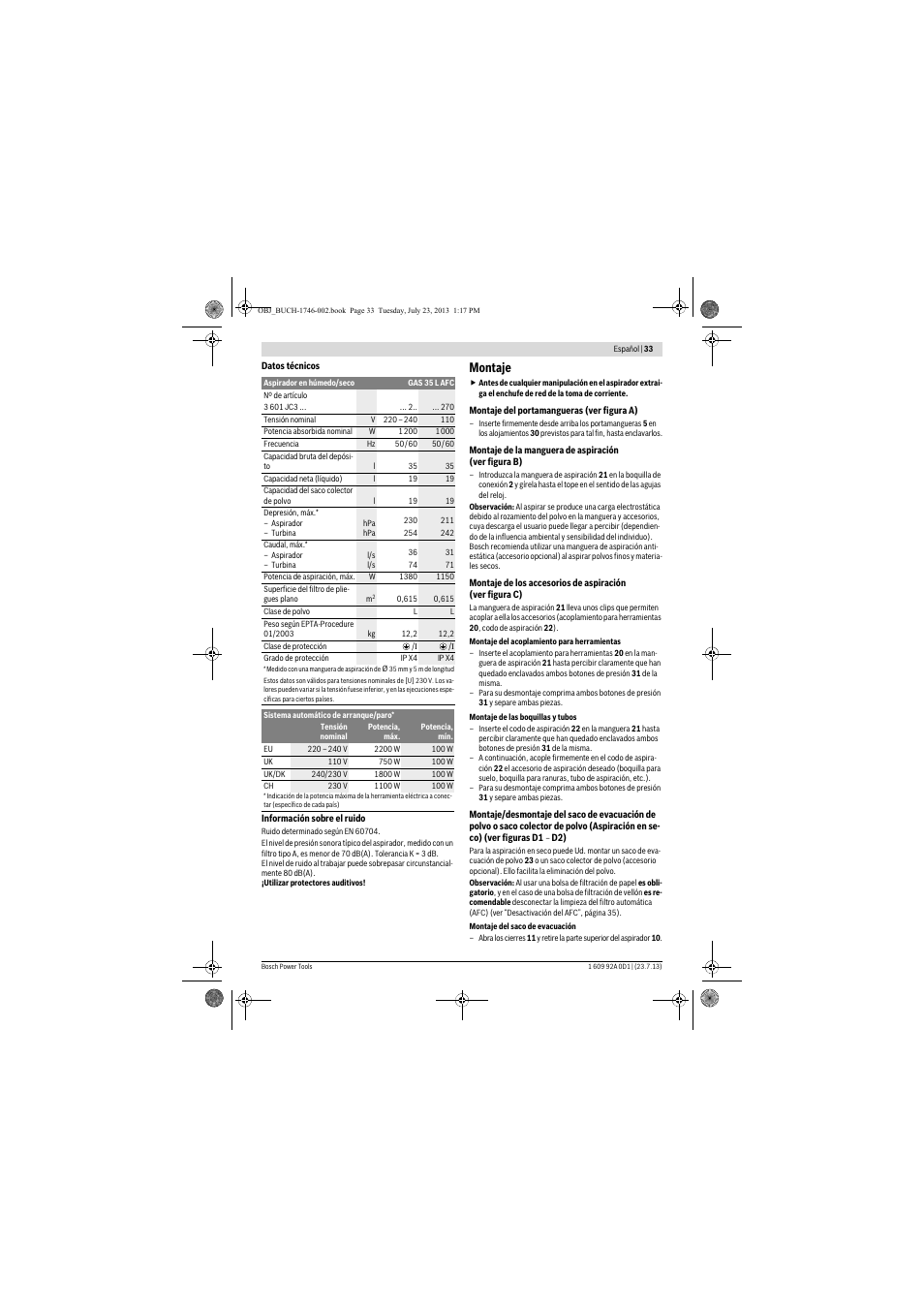 Montaje | Bosch GAS 35 L AFC Professional User Manual | Page 33 / 229