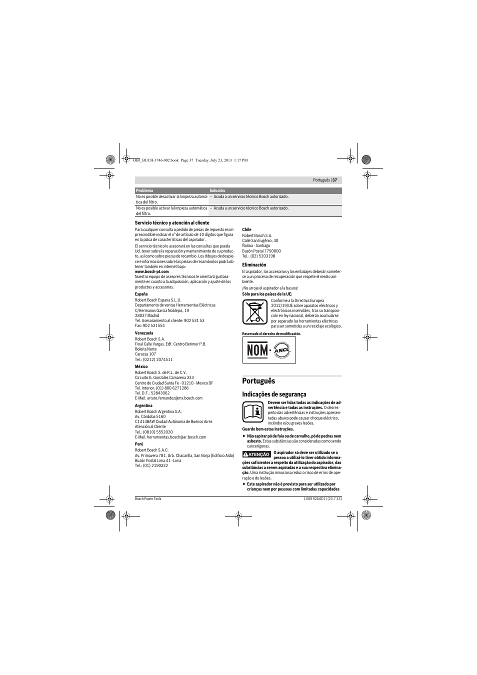 Português, Indicações de segurança | Bosch GAS 35 L AFC Professional User Manual | Page 37 / 229