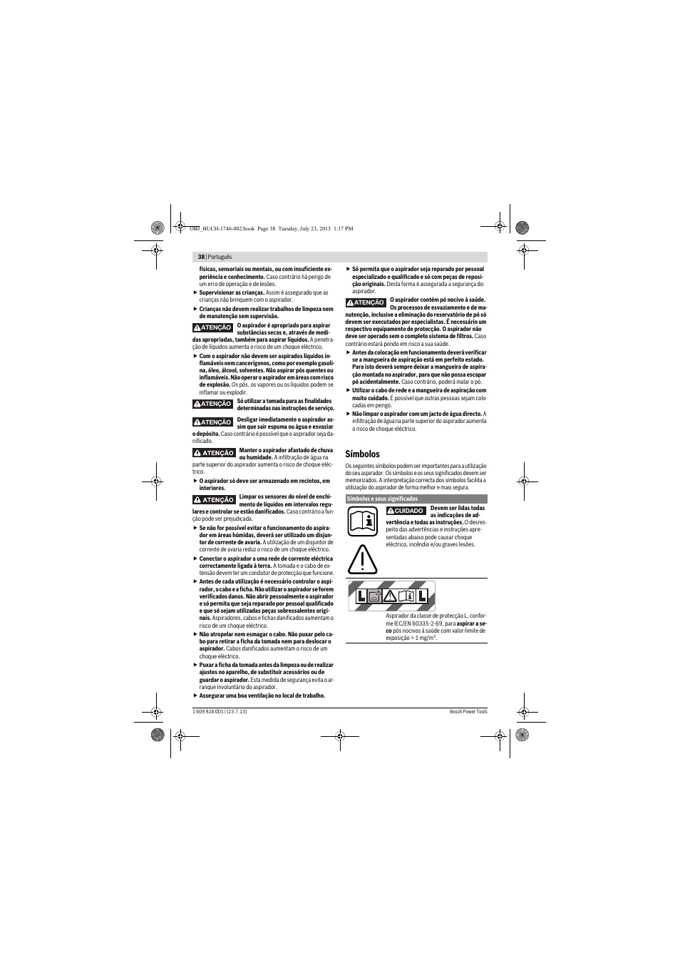 Símbolos | Bosch GAS 35 L AFC Professional User Manual | Page 38 / 229