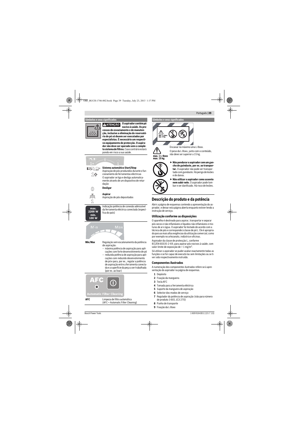 Descrição do produto e da potência | Bosch GAS 35 L AFC Professional User Manual | Page 39 / 229