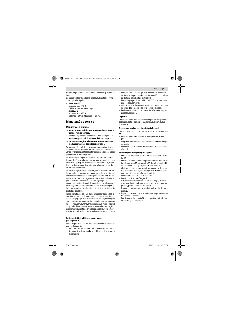 Manutenção e serviço | Bosch GAS 35 L AFC Professional User Manual | Page 43 / 229