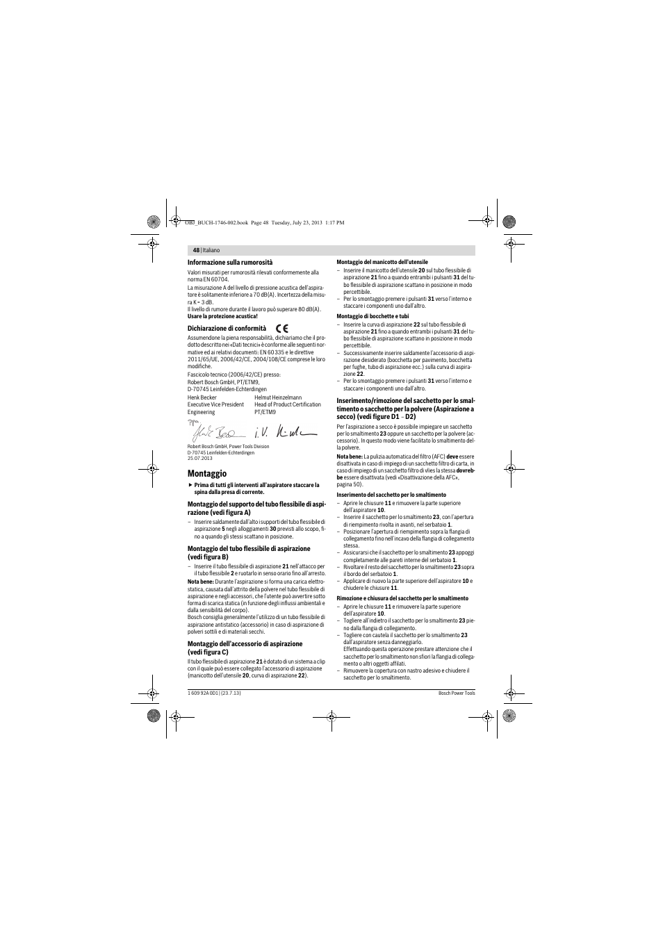 Montaggio | Bosch GAS 35 L AFC Professional User Manual | Page 48 / 229