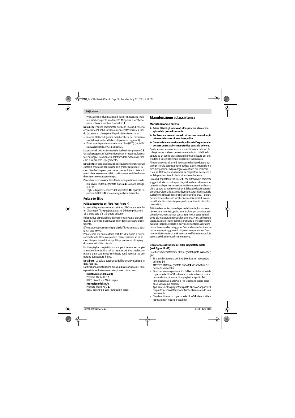 Manutenzione ed assistenza | Bosch GAS 35 L AFC Professional User Manual | Page 50 / 229