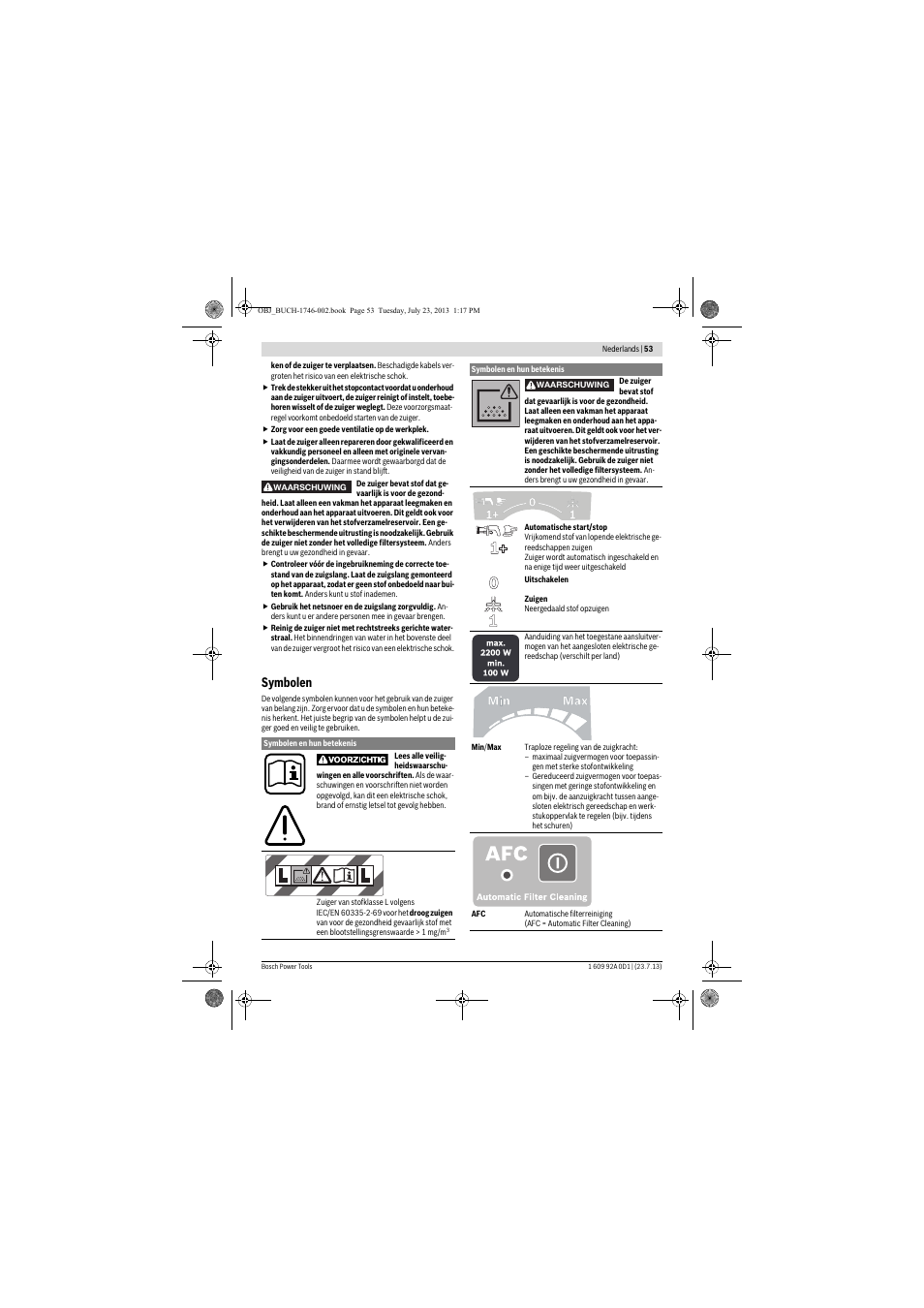 Symbolen | Bosch GAS 35 L AFC Professional User Manual | Page 53 / 229