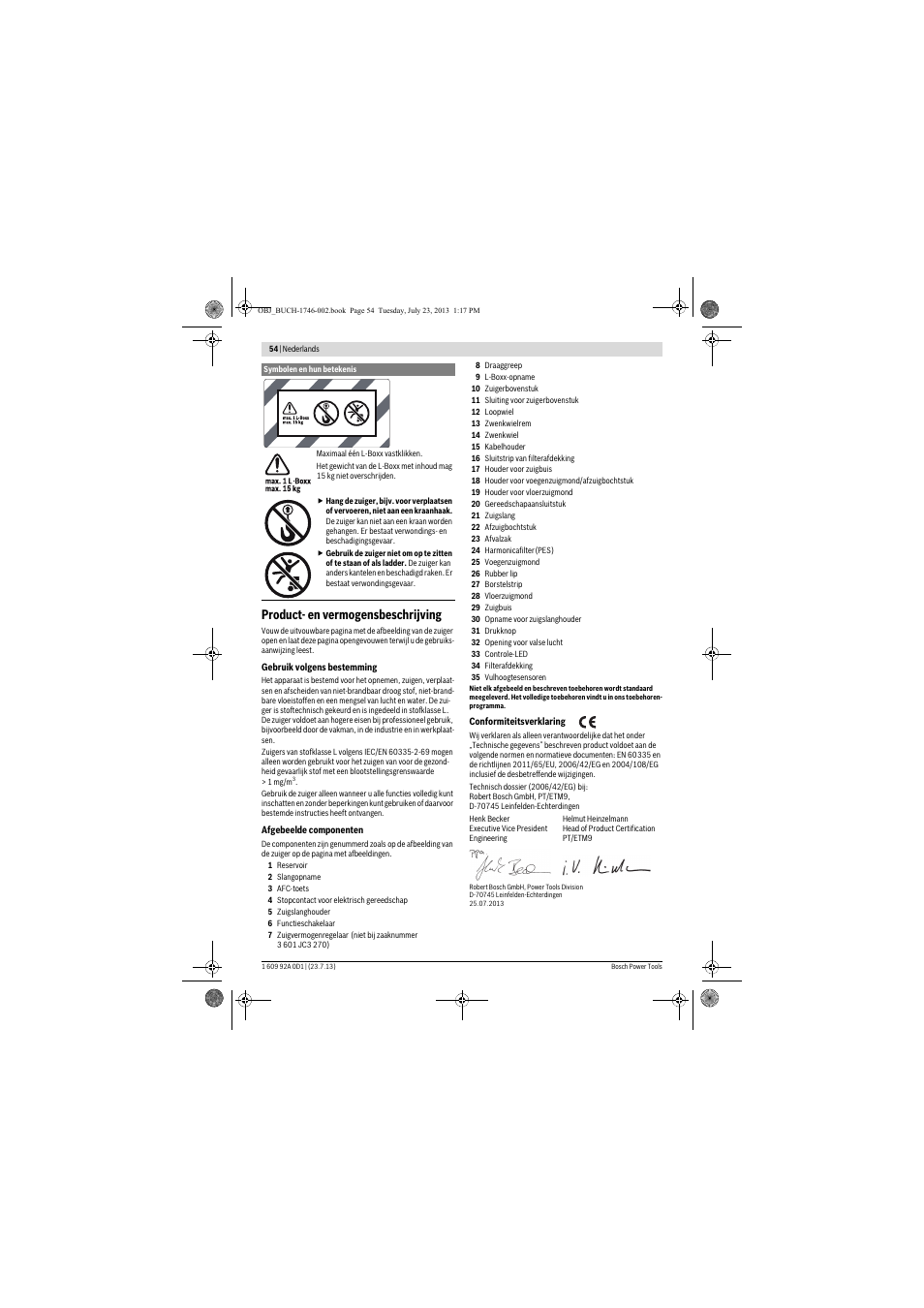 Product- en vermogensbeschrijving | Bosch GAS 35 L AFC Professional User Manual | Page 54 / 229