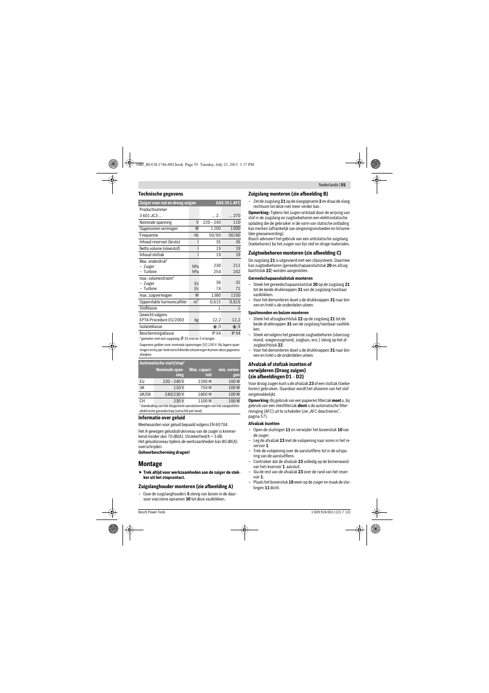 Montage | Bosch GAS 35 L AFC Professional User Manual | Page 55 / 229