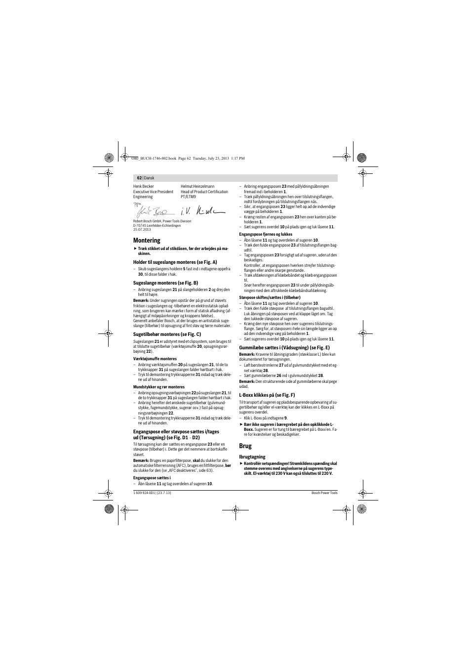 Montering, Brug | Bosch GAS 35 L AFC Professional User Manual | Page 62 / 229