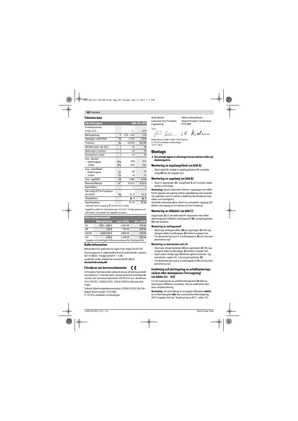 Montage | Bosch GAS 35 L AFC Professional User Manual | Page 68 / 229