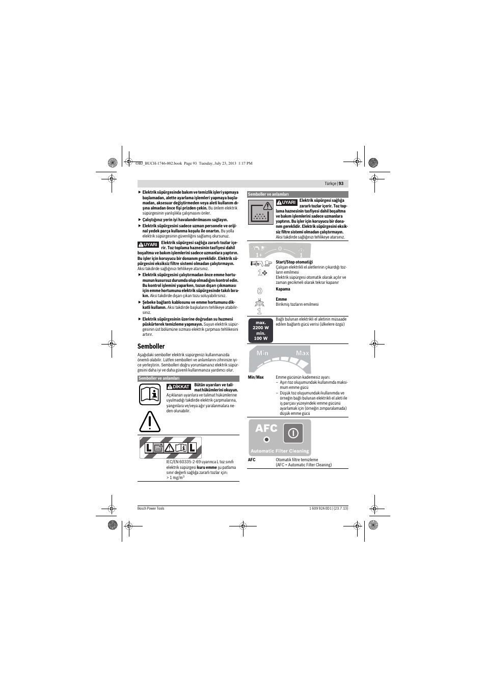 Semboller | Bosch GAS 35 L AFC Professional User Manual | Page 93 / 229