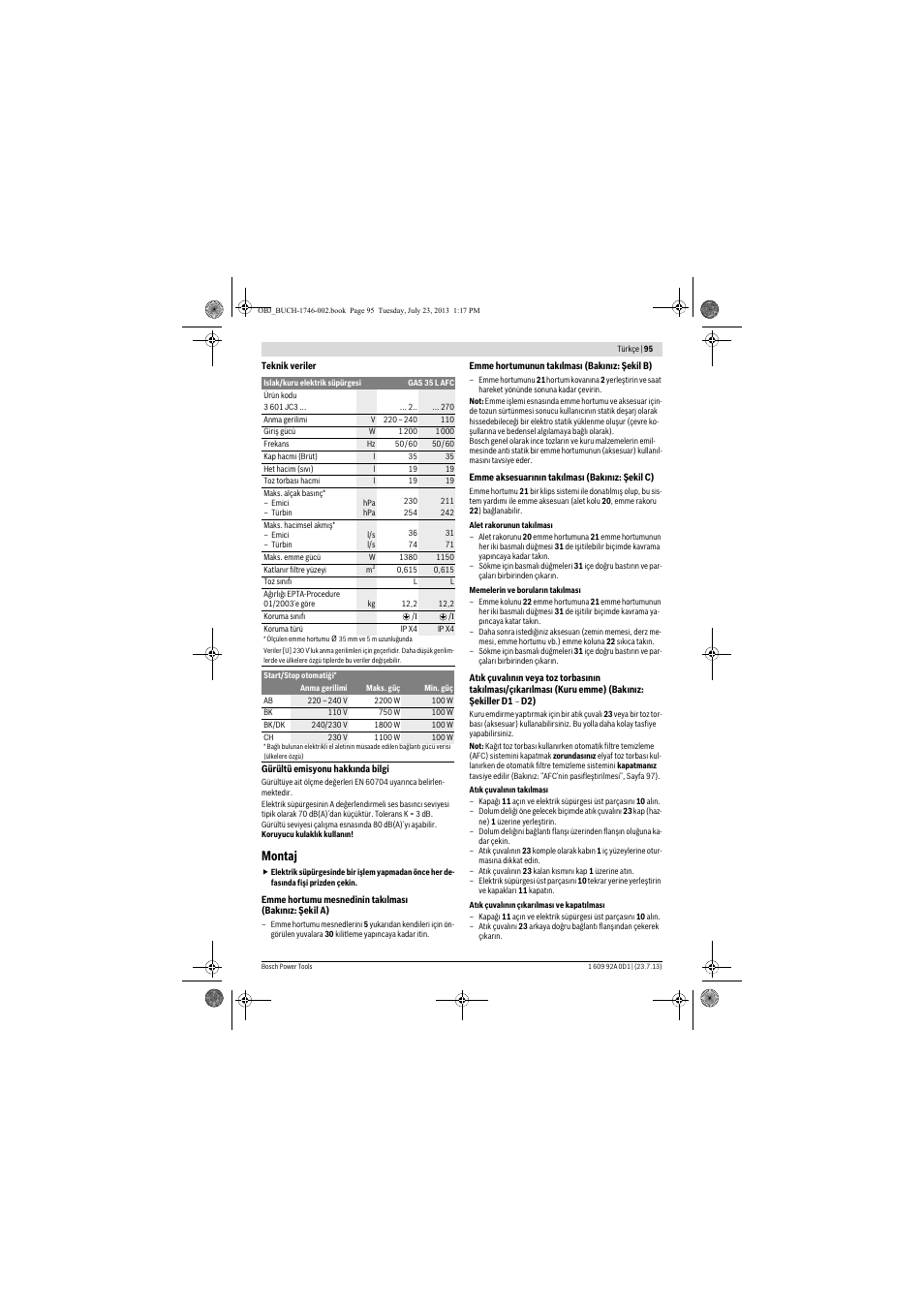 Montaj | Bosch GAS 35 L AFC Professional User Manual | Page 95 / 229