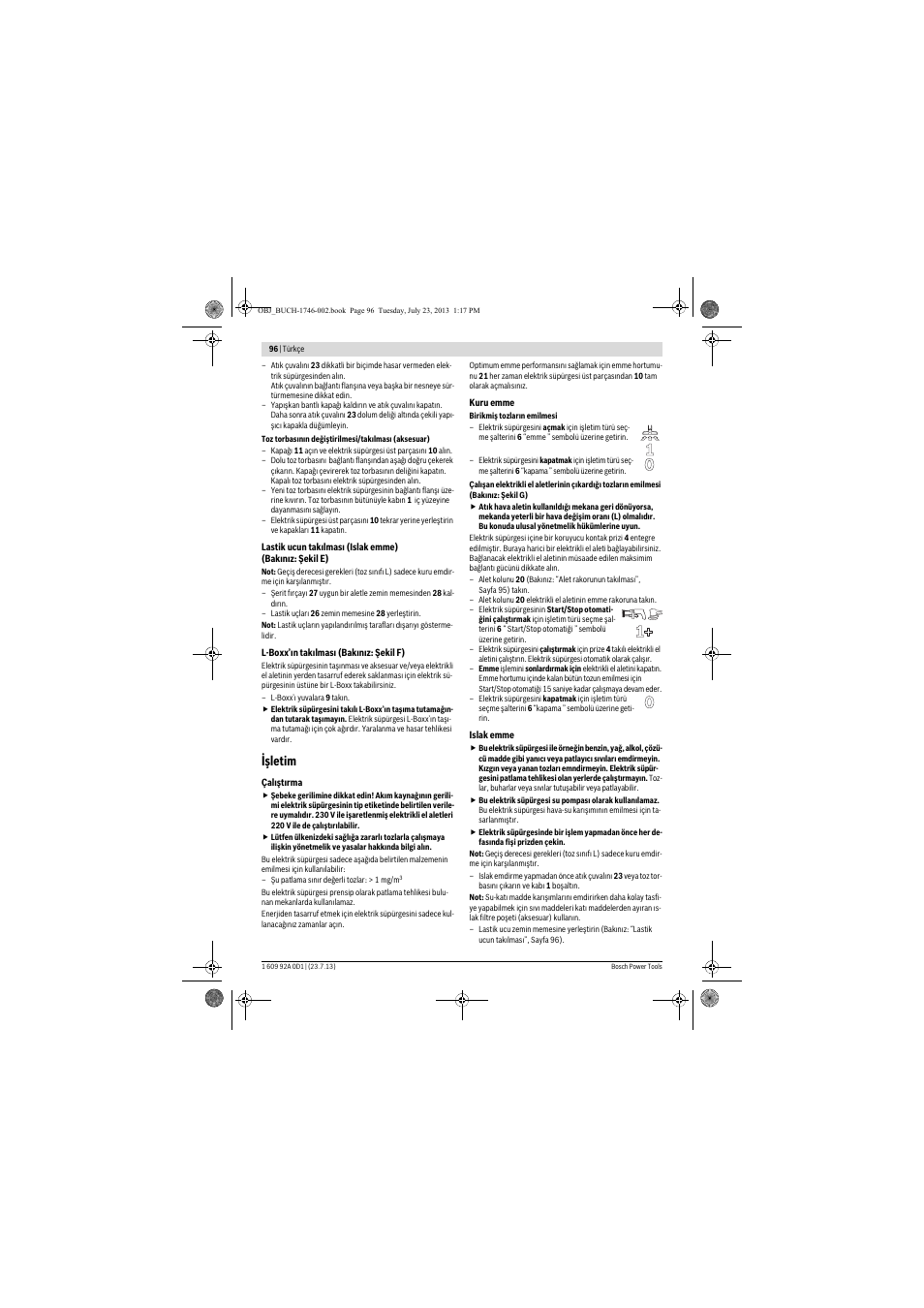 Işletim | Bosch GAS 35 L AFC Professional User Manual | Page 96 / 229