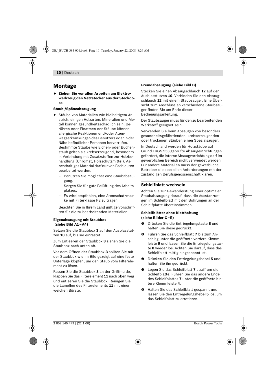 Montage | Bosch GSS 23 A Professional User Manual | Page 10 / 189