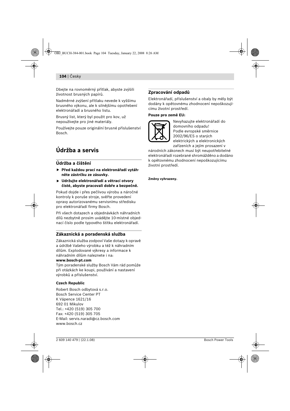 Údržba a servis | Bosch GSS 23 A Professional User Manual | Page 104 / 189