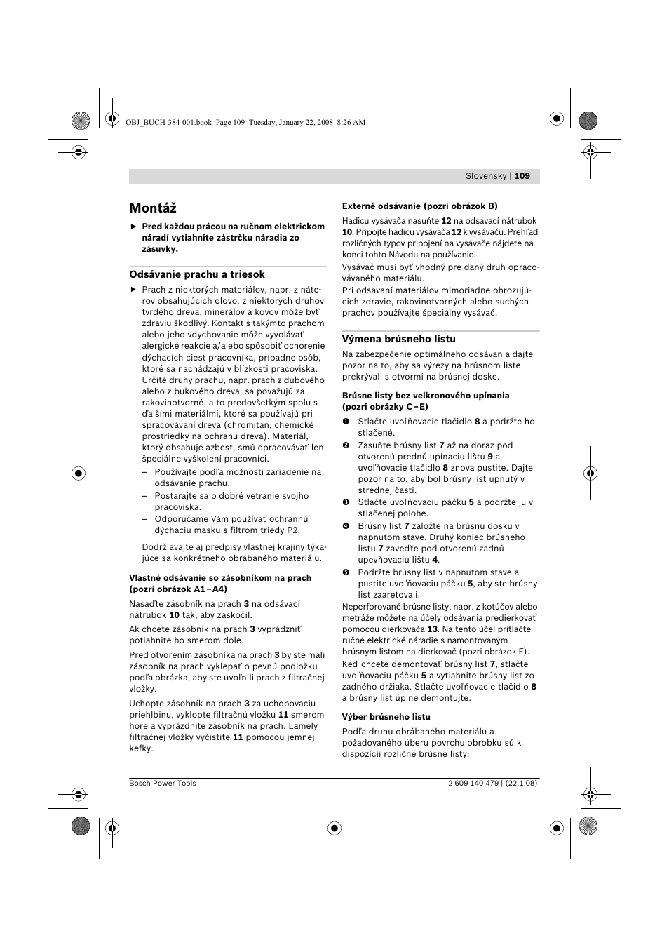 Montáž | Bosch GSS 23 A Professional User Manual | Page 109 / 189