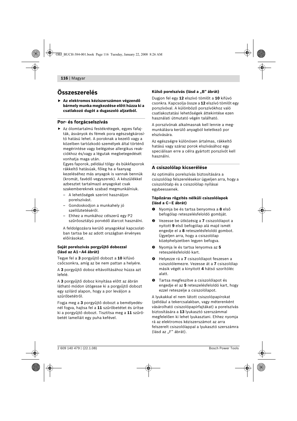 Összeszerelés | Bosch GSS 23 A Professional User Manual | Page 116 / 189