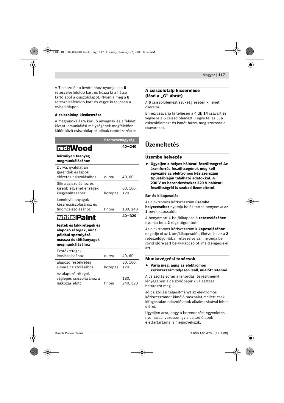 Üzemeltetés | Bosch GSS 23 A Professional User Manual | Page 117 / 189