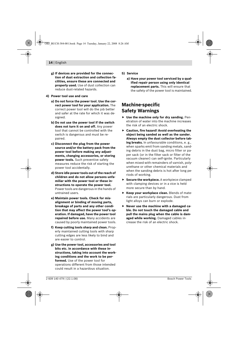 Machine-specific safety warnings | Bosch GSS 23 A Professional User Manual | Page 14 / 189