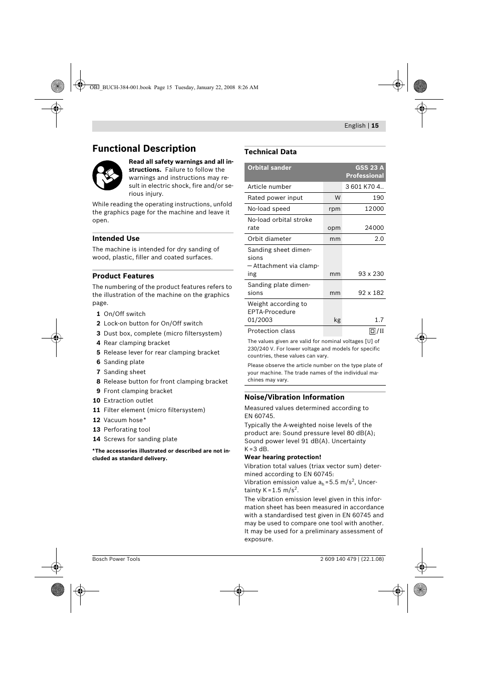 Functional description | Bosch GSS 23 A Professional User Manual | Page 15 / 189