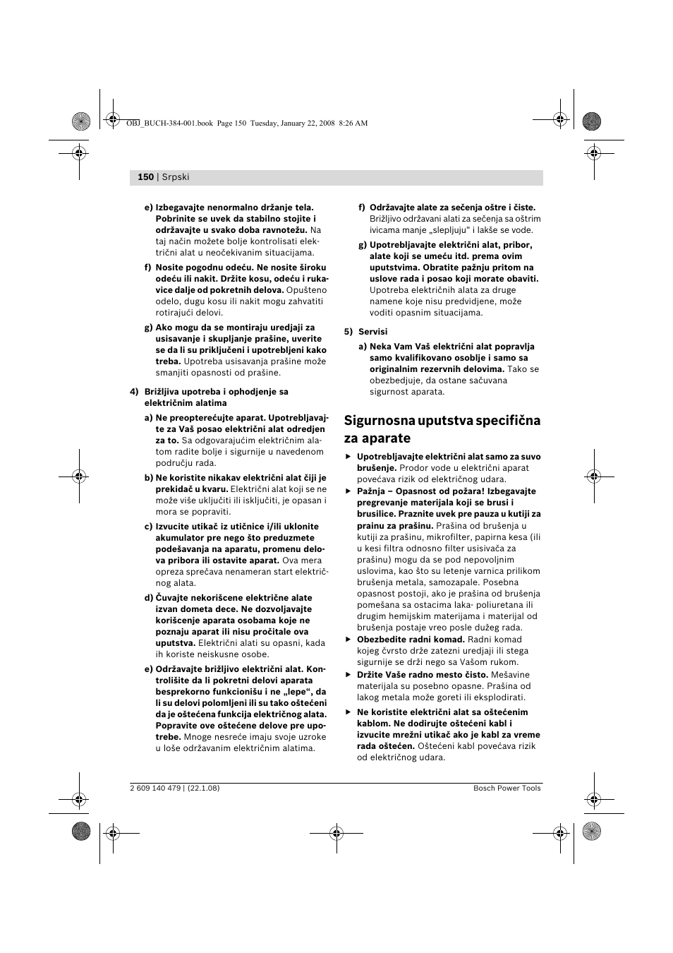 Sigurnosna uputstva specifična za aparate | Bosch GSS 23 A Professional User Manual | Page 150 / 189