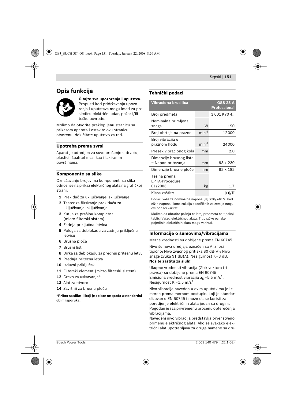 Opis funkcija | Bosch GSS 23 A Professional User Manual | Page 151 / 189