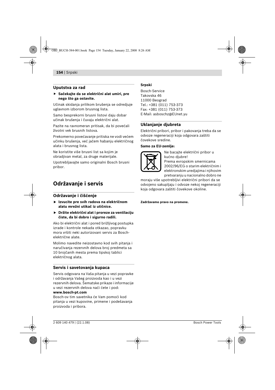 Održavanje i servis | Bosch GSS 23 A Professional User Manual | Page 154 / 189