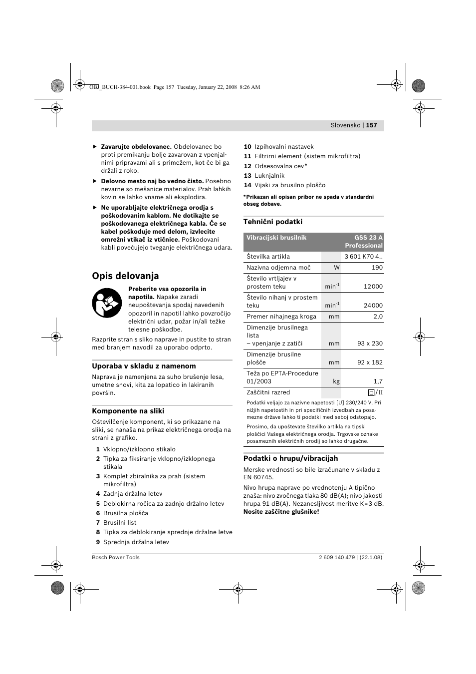 Opis delovanja | Bosch GSS 23 A Professional User Manual | Page 157 / 189