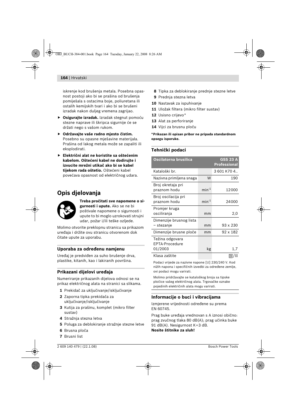 Opis djelovanja | Bosch GSS 23 A Professional User Manual | Page 164 / 189