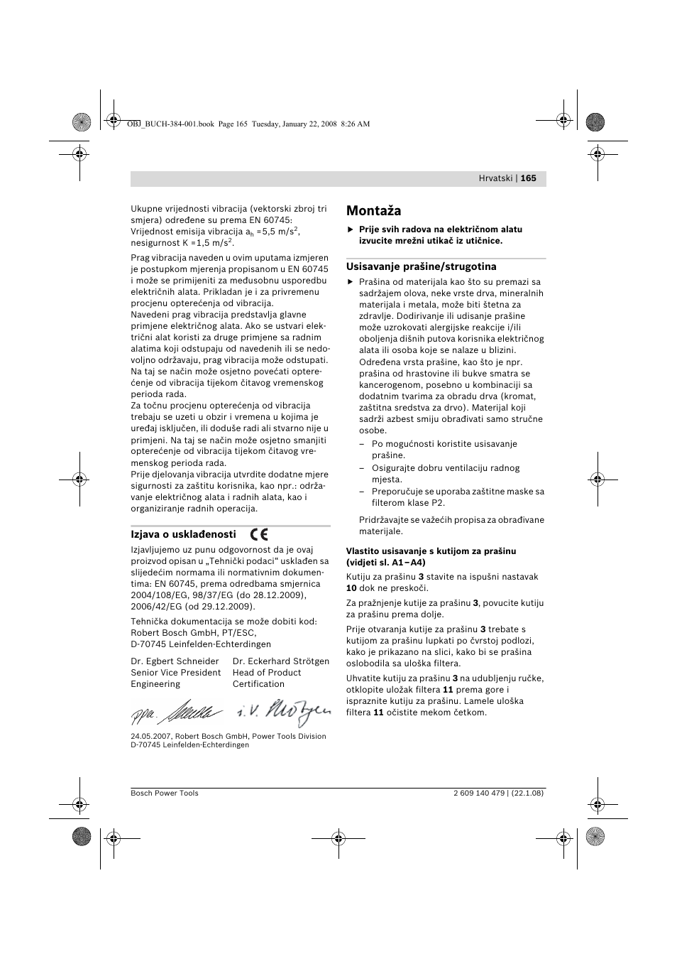 Montaža | Bosch GSS 23 A Professional User Manual | Page 165 / 189