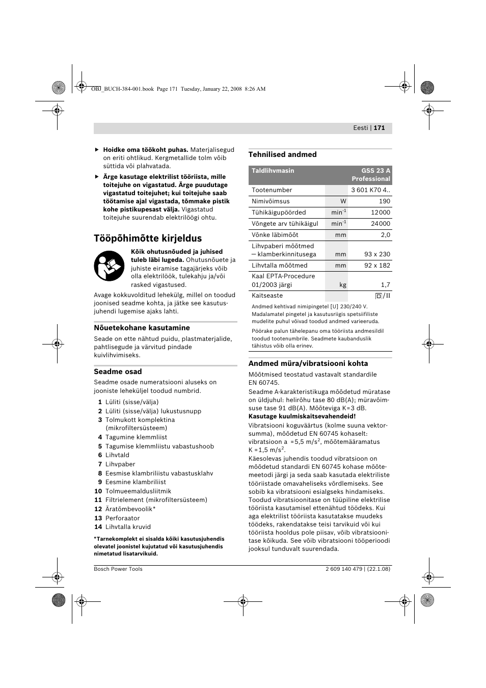 Tööpõhimõtte kirjeldus | Bosch GSS 23 A Professional User Manual | Page 171 / 189