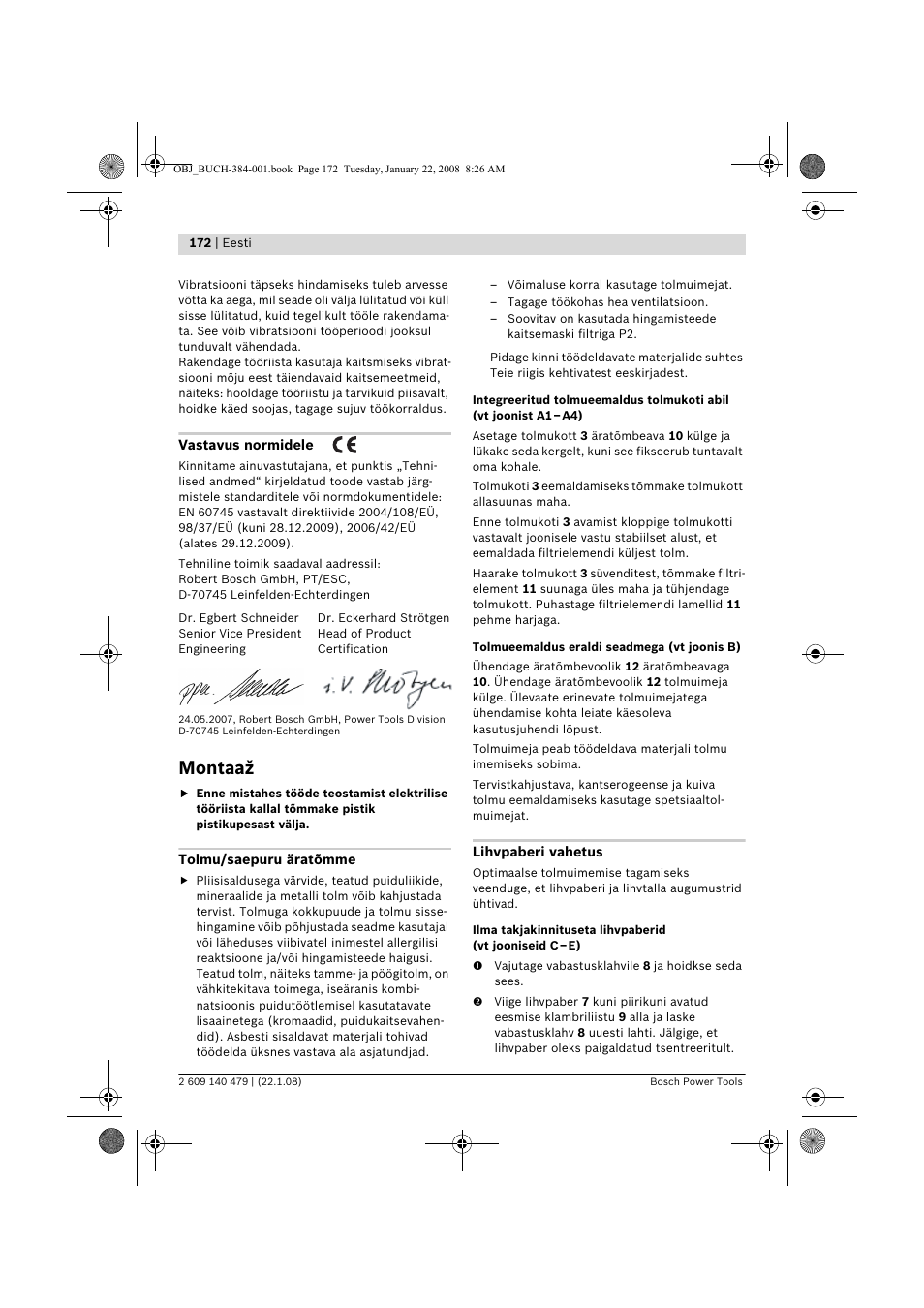 Montaaž | Bosch GSS 23 A Professional User Manual | Page 172 / 189