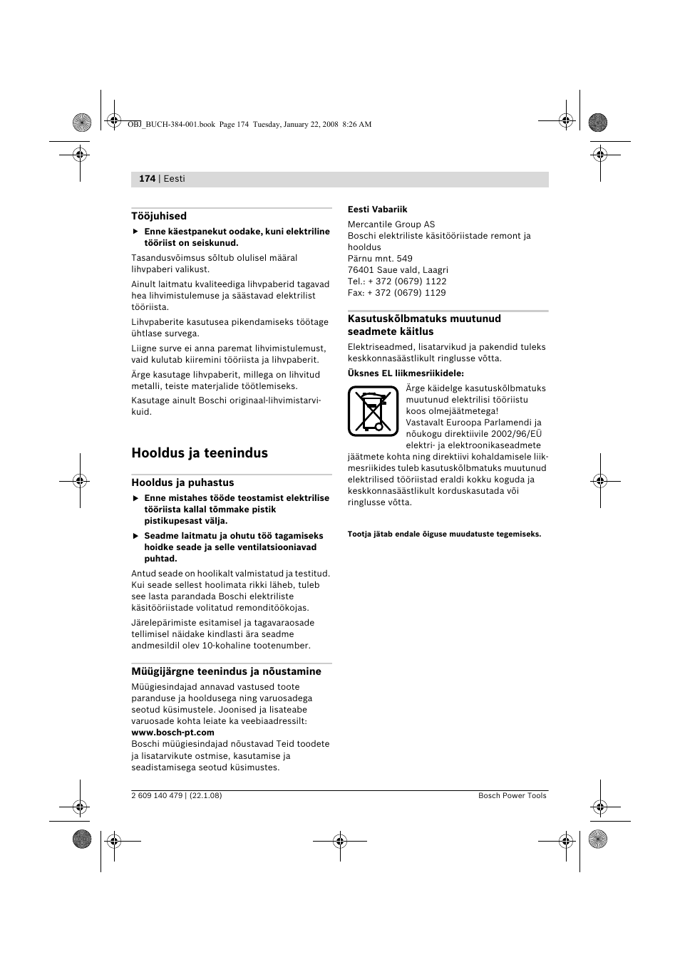 Hooldus ja teenindus | Bosch GSS 23 A Professional User Manual | Page 174 / 189