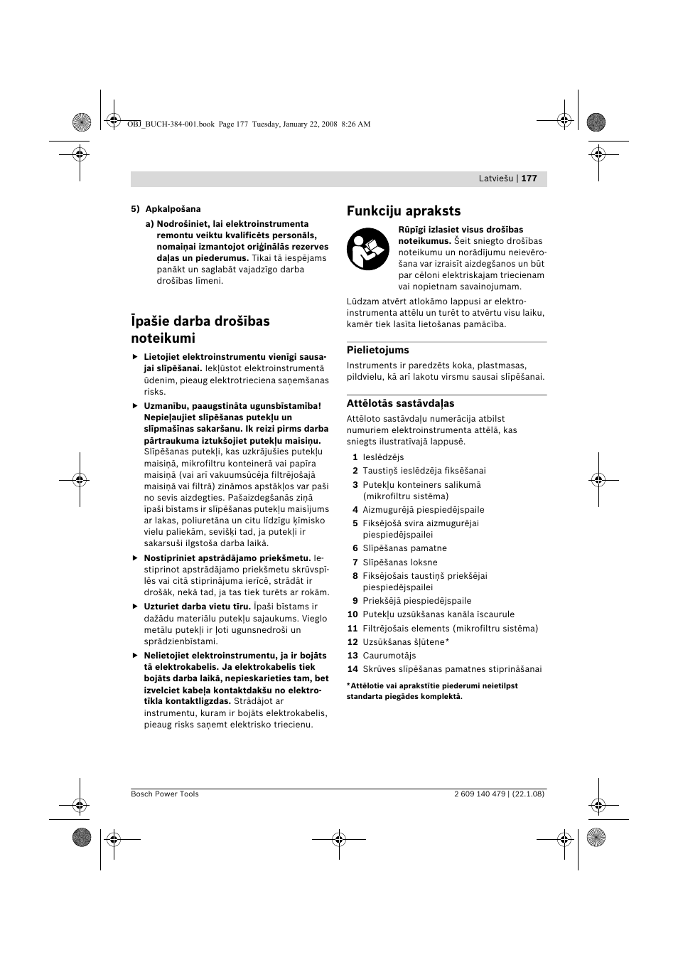 Funkciju apraksts | Bosch GSS 23 A Professional User Manual | Page 177 / 189