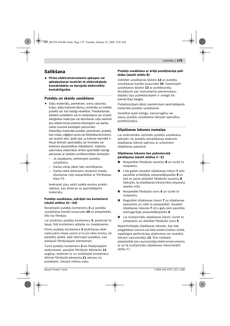 Salikšana | Bosch GSS 23 A Professional User Manual | Page 179 / 189
