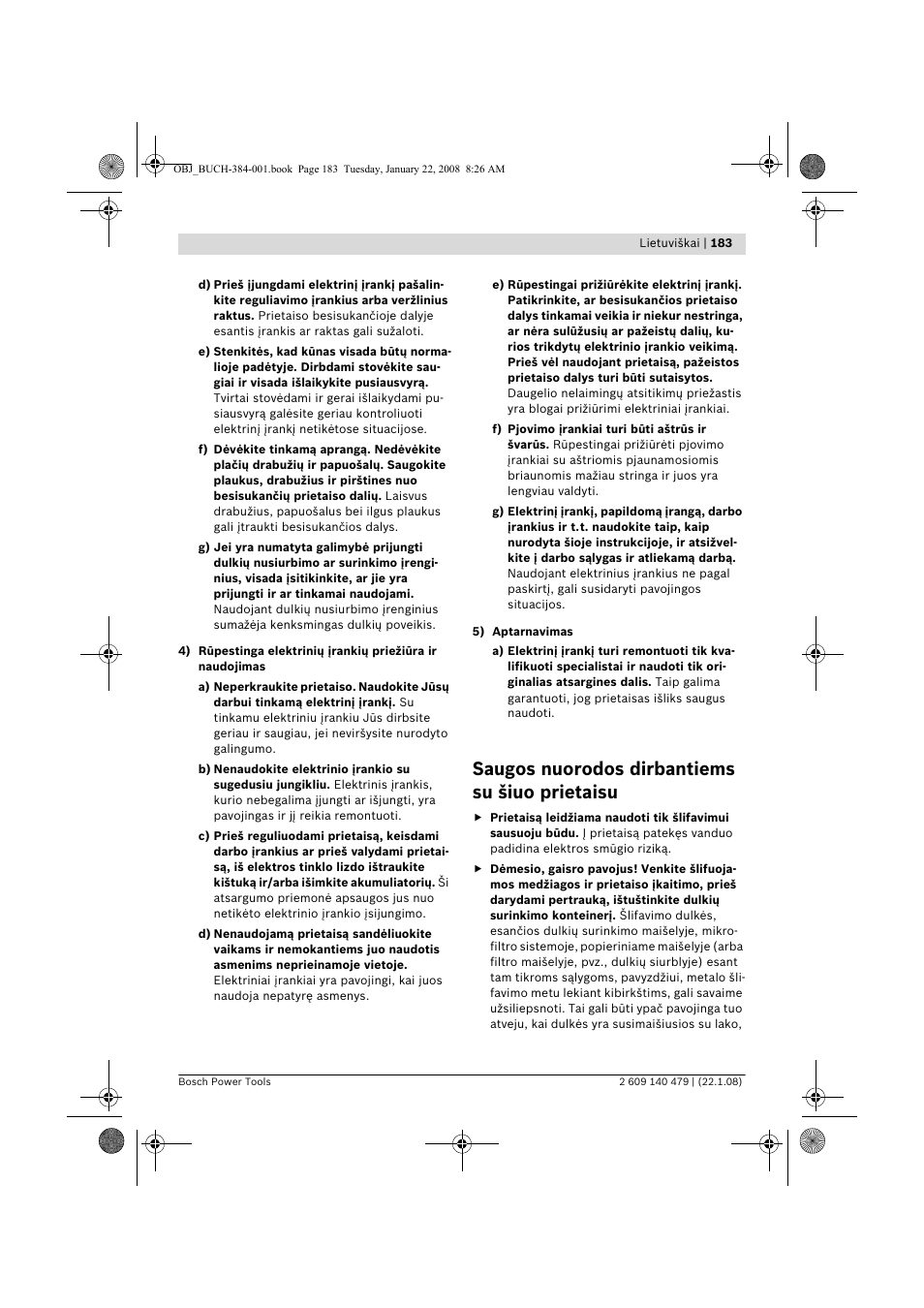 Saugos nuorodos dirbantiems su šiuo prietaisu | Bosch GSS 23 A Professional User Manual | Page 183 / 189