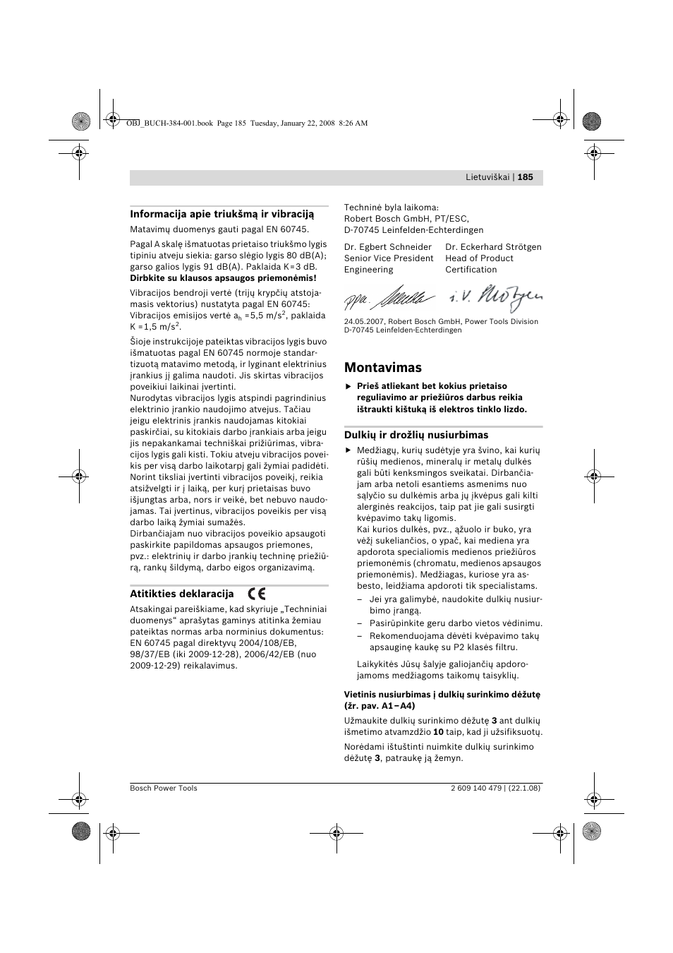Montavimas | Bosch GSS 23 A Professional User Manual | Page 185 / 189