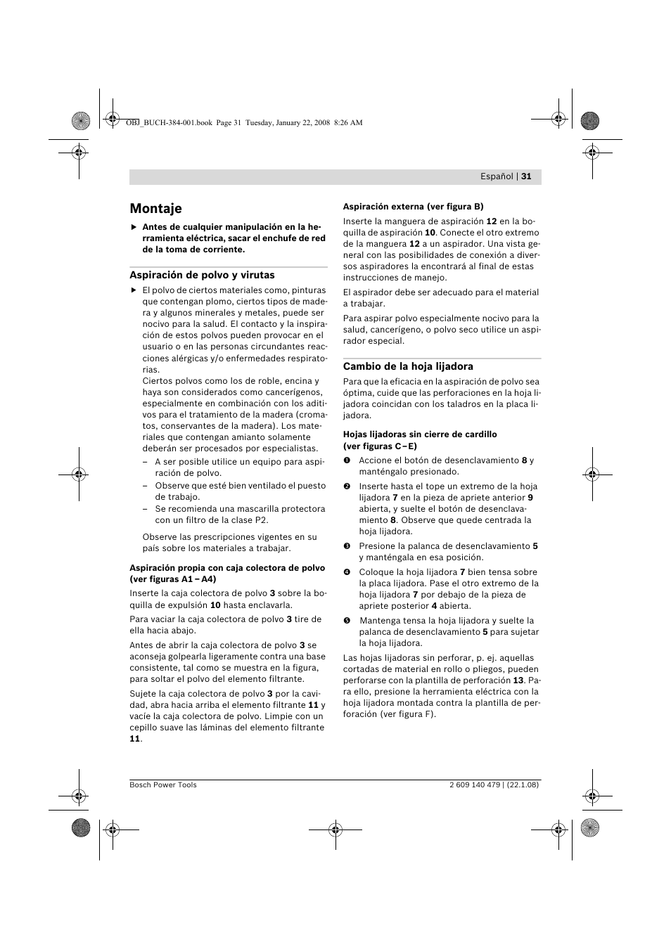 Montaje | Bosch GSS 23 A Professional User Manual | Page 31 / 189