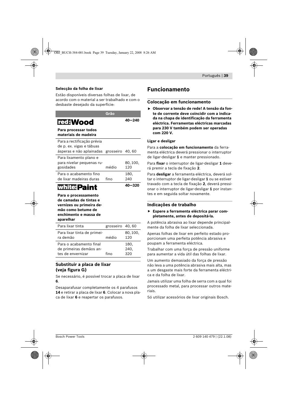 Funcionamento | Bosch GSS 23 A Professional User Manual | Page 39 / 189