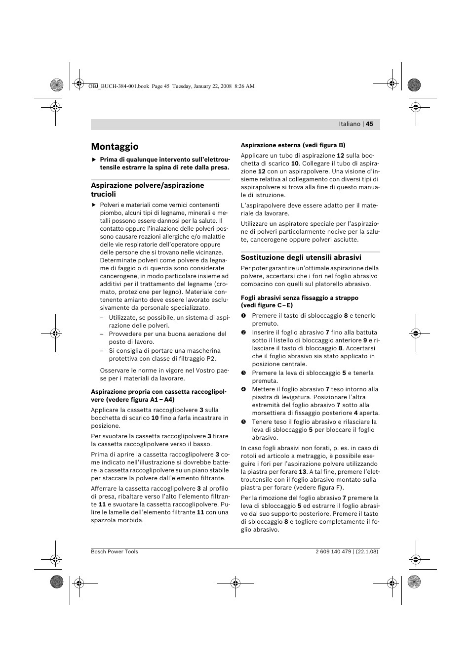 Montaggio | Bosch GSS 23 A Professional User Manual | Page 45 / 189