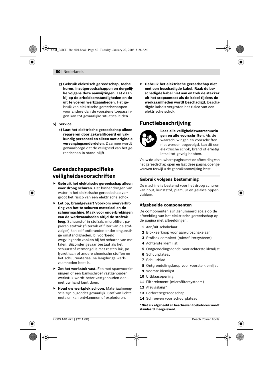 Gereedschapspecifieke veiligheidsvoorschriften, Functiebeschrijving | Bosch GSS 23 A Professional User Manual | Page 50 / 189
