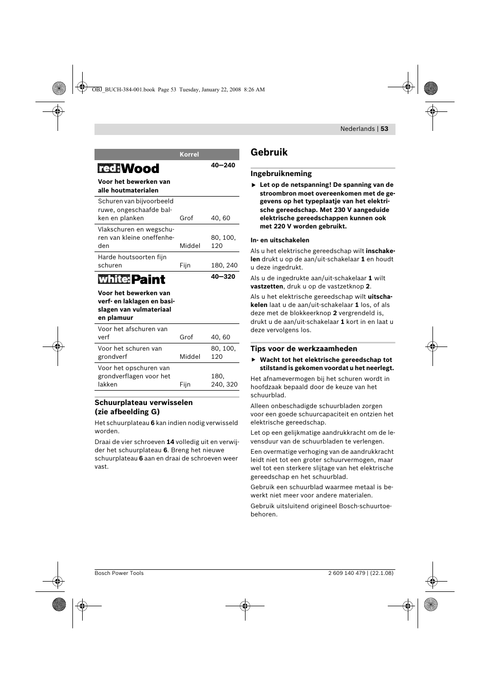 Gebruik | Bosch GSS 23 A Professional User Manual | Page 53 / 189