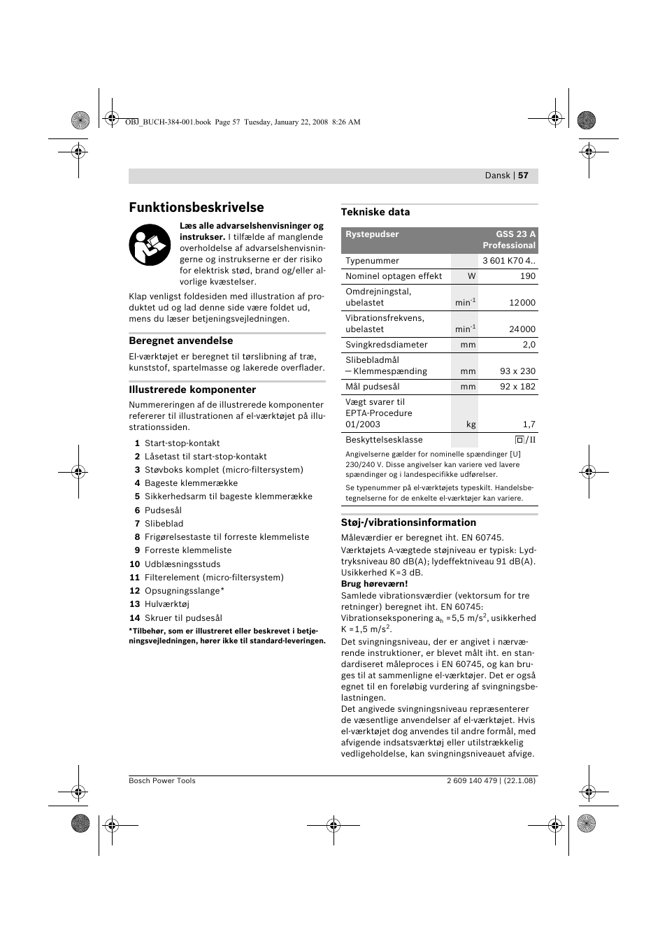 Funktionsbeskrivelse | Bosch GSS 23 A Professional User Manual | Page 57 / 189