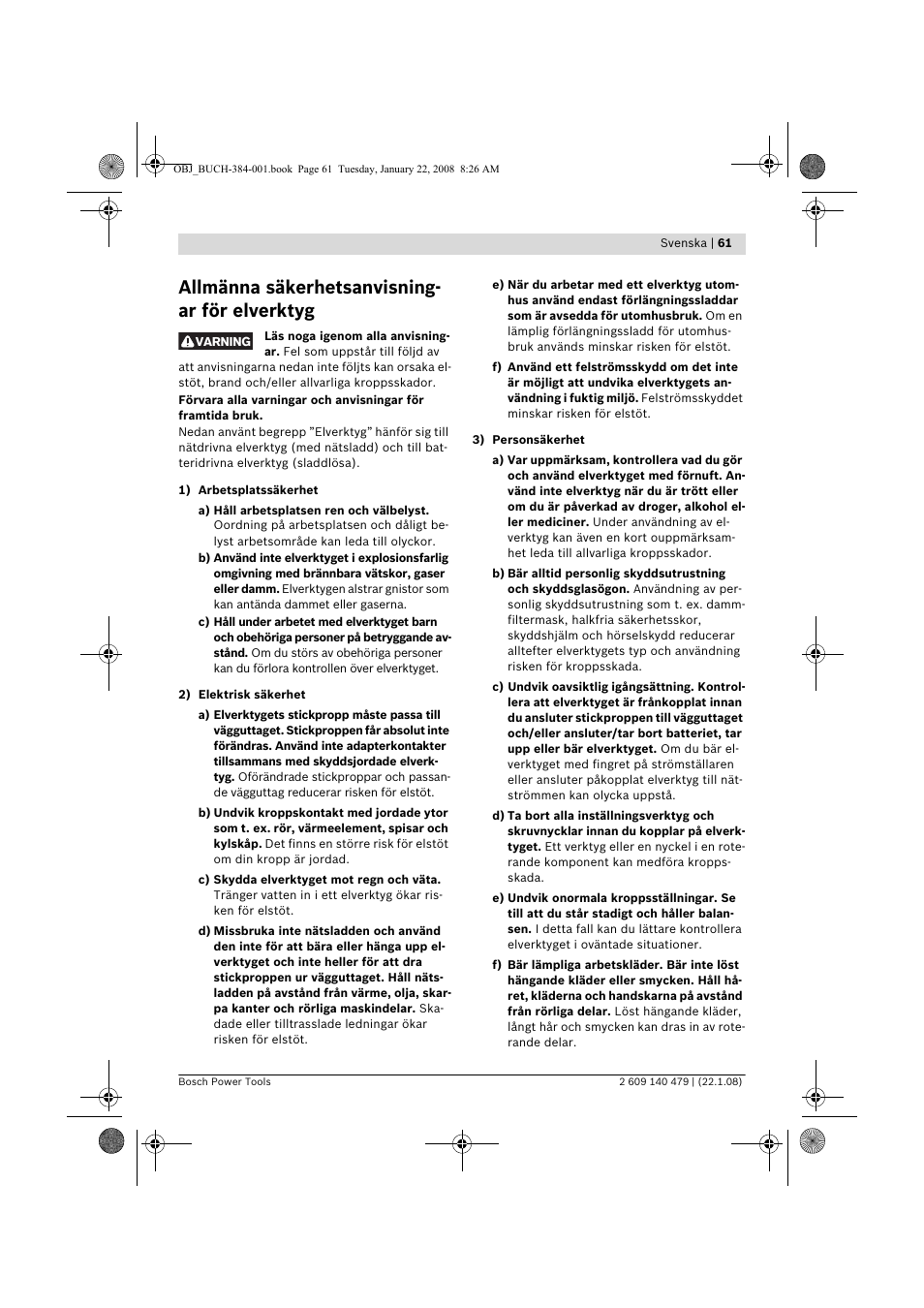 Allmänna säkerhetsanvisning- ar för elverktyg | Bosch GSS 23 A Professional User Manual | Page 61 / 189